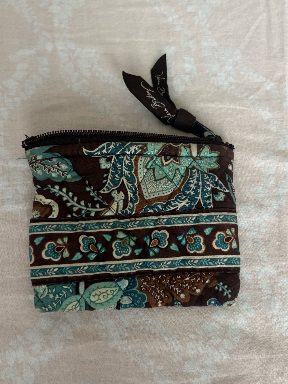 Vera Bradley Brown Teal Paisley Quilted Zipper Pouch